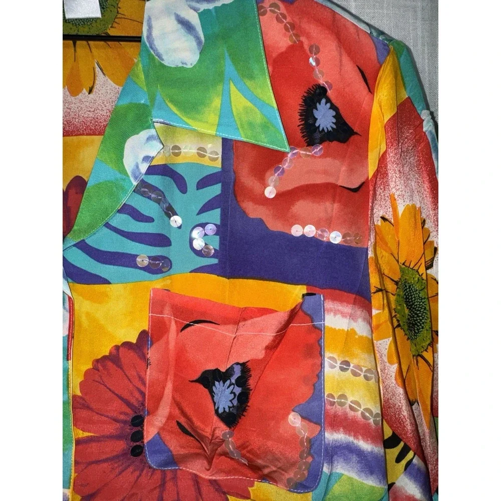 Vintage NWT Diane Gilman 100% Silk Blouse Reversible Pants Set Women's 2X Floral - Picture 4 of 16